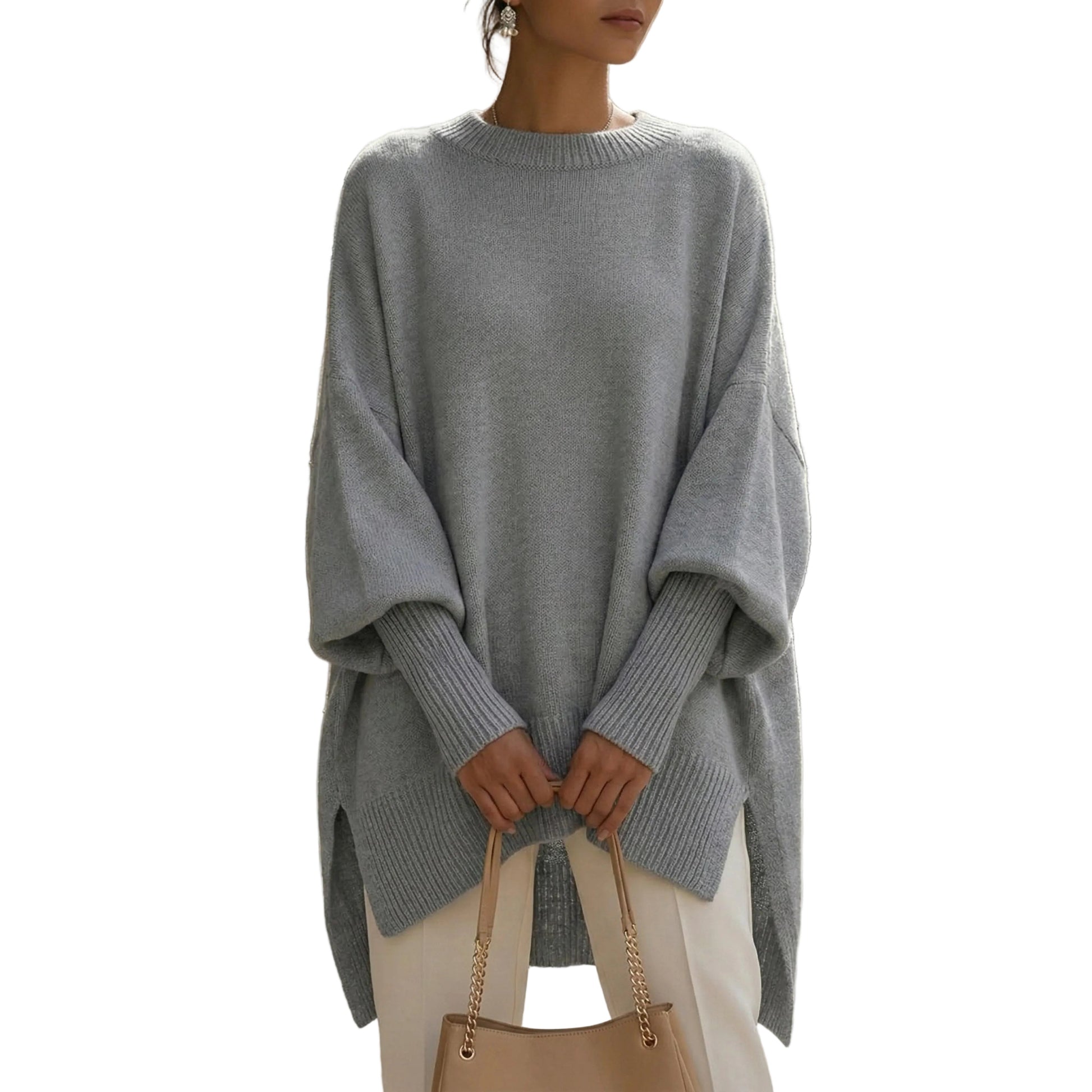 Women's Oversized Round Neck Knit Sweater-Rilvee