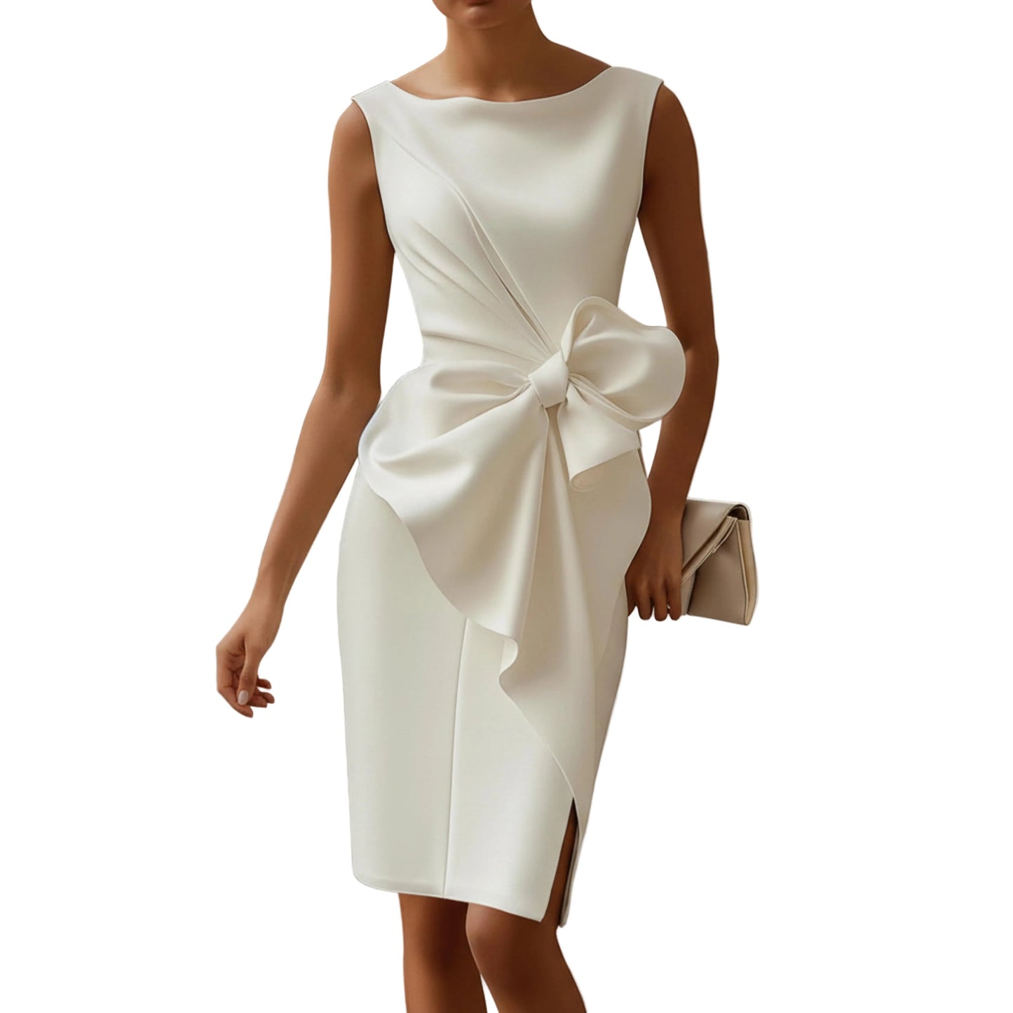 Women's Sleeveless Midi Dress with Waist Tie-Rilvee