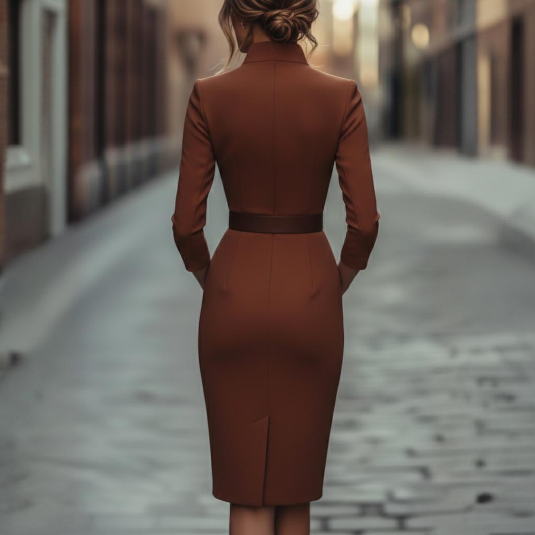 Women's Wrap-Style Midi Dress with Waist Belt-Rilvee