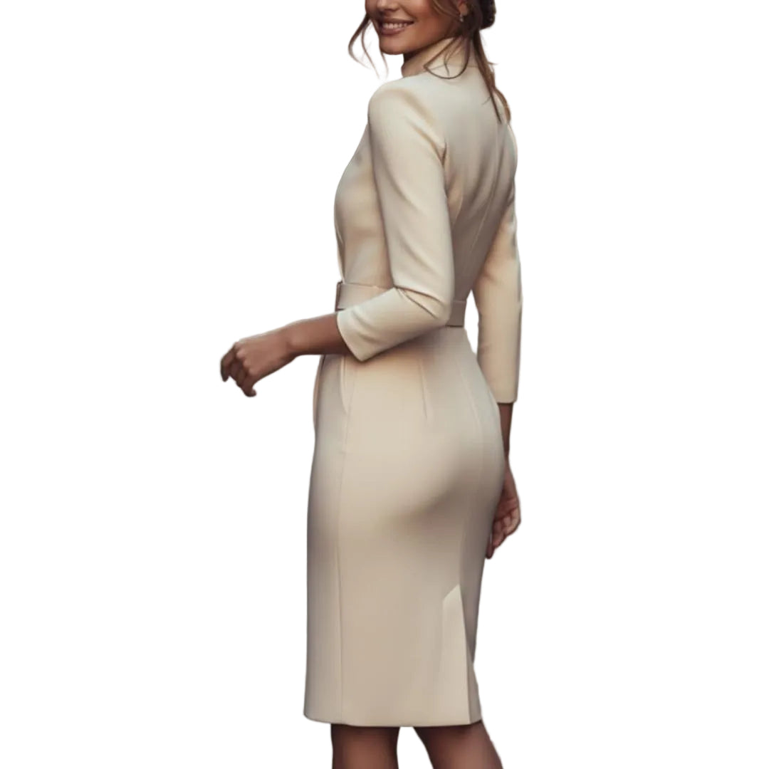 Women's Wrap-Style Midi Dress with Waist Belt-Rilvee