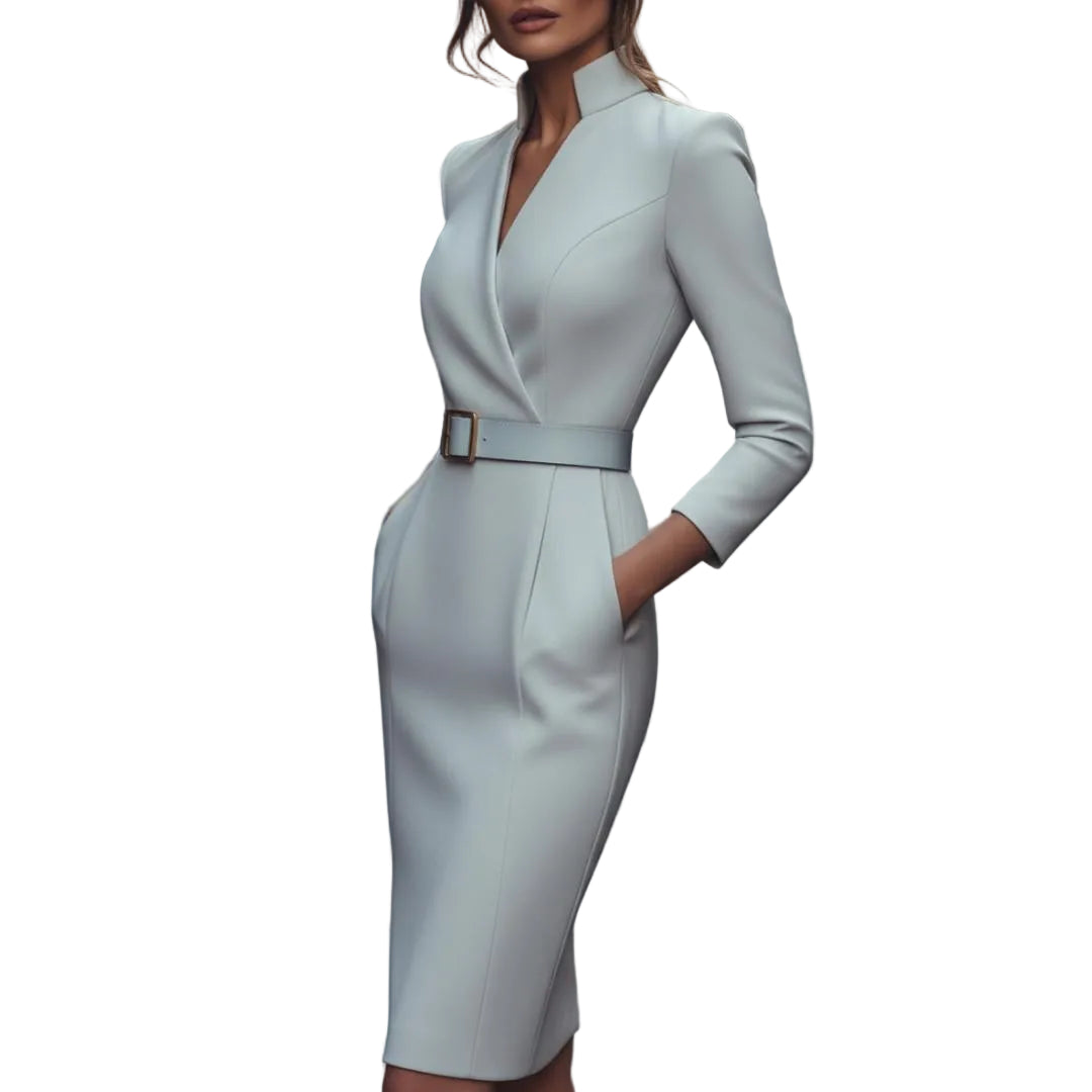 Women's Wrap-Style Midi Dress with Waist Belt-Rilvee