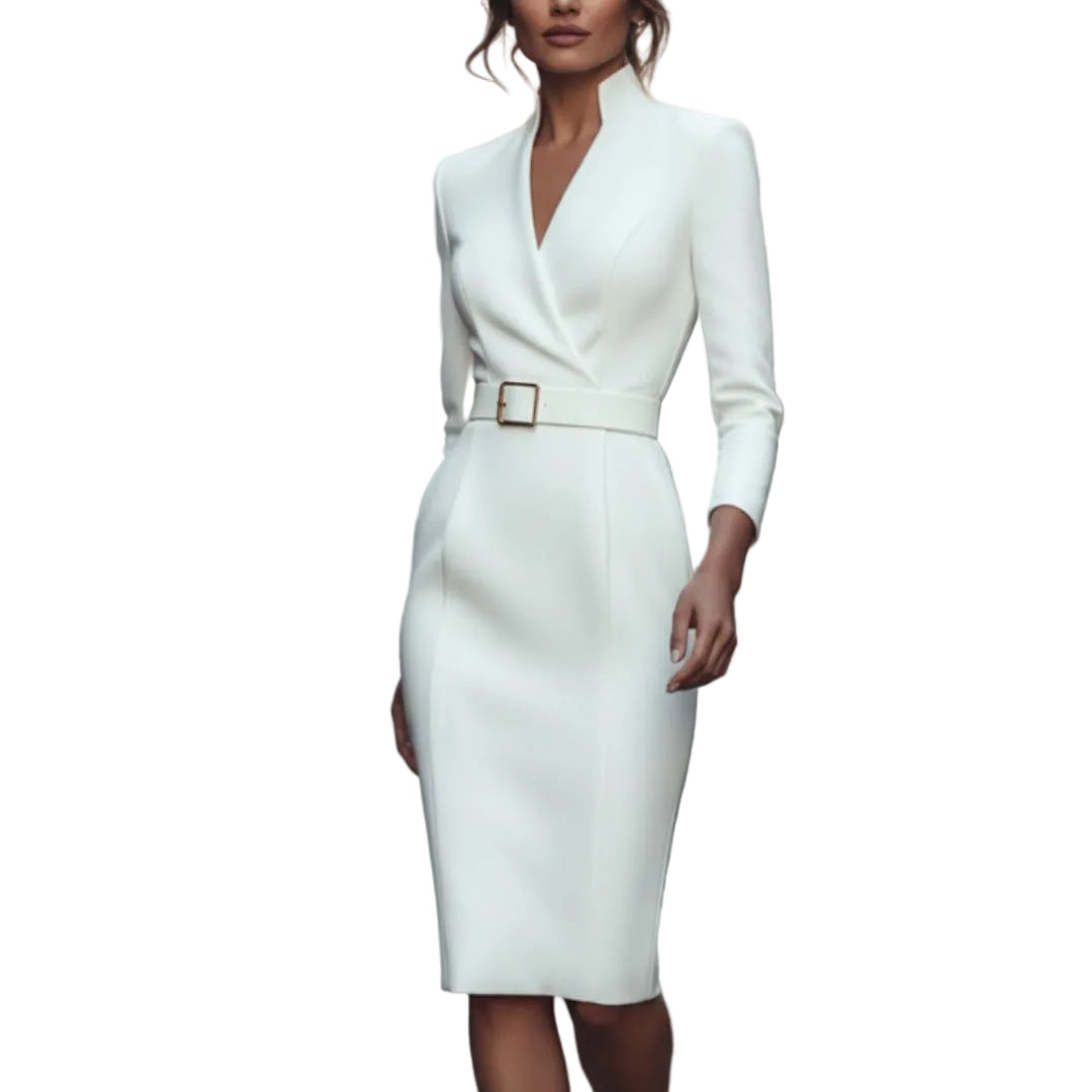 Women's Wrap-Style Midi Dress with Waist Belt-Rilvee